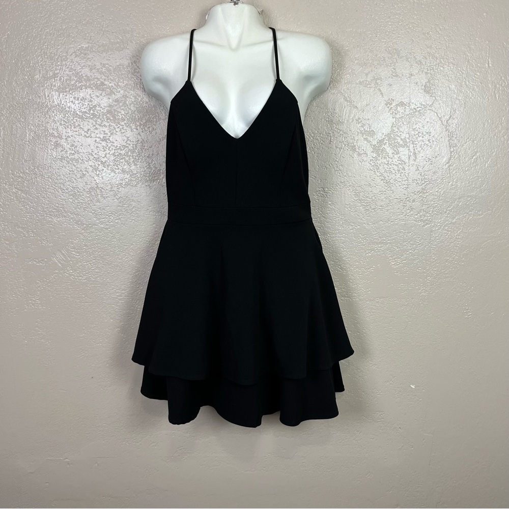 B.darlin Women Short Black Cocktail Dress Fit & Flare Spaghetti Straps Sz 13/14